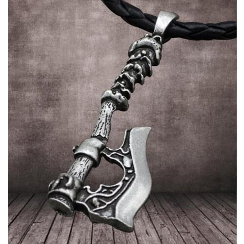 Vintage Men Viking-Axe Pendant Odin-Scandinavian Battleax Leather Rope Nacklace Charm Male Vikings-Norse Jewelry