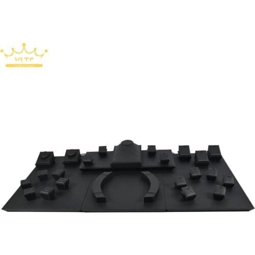 Jewelry Display Blacke PU Leather Ring Earring Stand Necklace Holder 110*55*15cm Jewelry Organizer Showcase