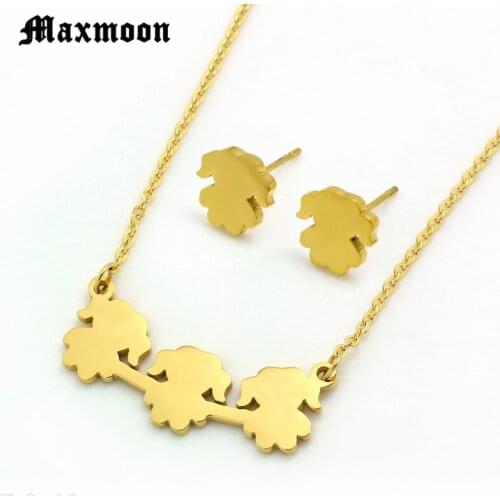 Maxmoon Gold Color girl stainless steel jewelry earrings and necklace pendant for best girl