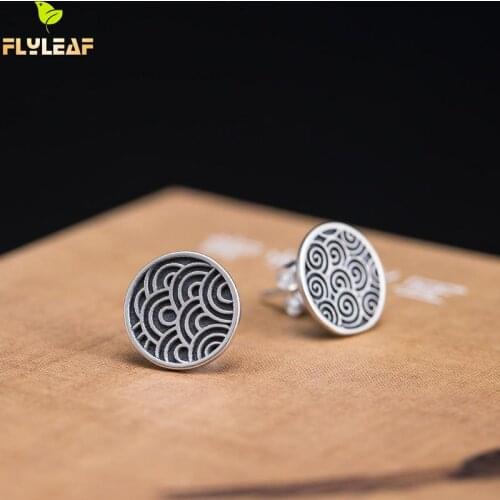 Retro Asymmetry Wave Pattern Stud Earrings For Women 925 Sterling Silver Chinese Style Female Vintage Jewelry 2021 New