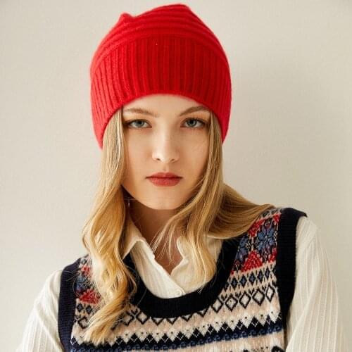 Genuine Soft 100% Goat Cashmere Knitted Womens Winter Hat Beanies Female Fashion Skullies Casual Caps Thick Warm Hats Girls Cap