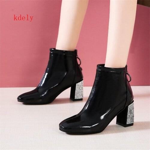 European style contracted Tide Girl Boots Woman British Style drill Boots Martin Boots Autumn Winter New High-heeled Shoes