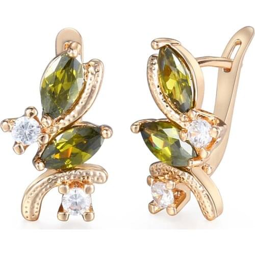 Elegant Green CZ Drop Dangle Earrings for Women 585 Rose Gold Filled Earrings Closure Valentine Gifts Fashion Jewelry LGE97A