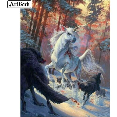 Animal Diamond Painting Unicorn Timber Wolf 5d Full Square / Round Diamond Mosaic Handmade Diamond Embroidery Set 20x25cm
