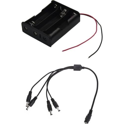 1 Pcs DC Splitter DC Power Cable DC Power Distribution & 1 Pcs 3.7 V 18650 X 3 Wire Leads Black Battery Case Cable