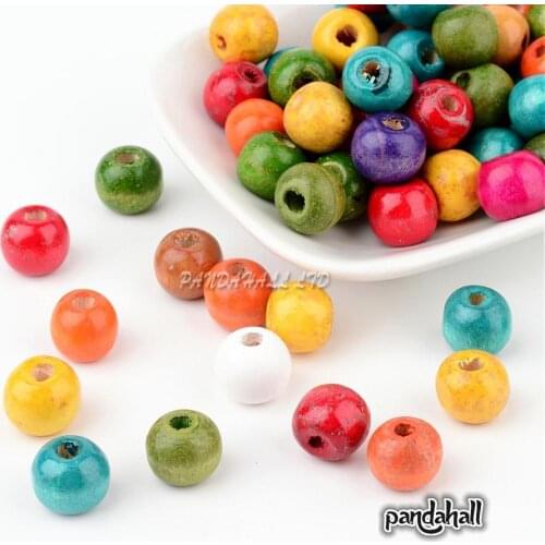 100PCS Mixed Round Wood Beads, Dyed, about 12mm in diameter, 10.5mm thick, hole: 3mm