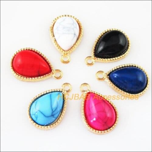 18 New Mixed Acrylic Charms Gold Color Teardrop Flower Pendants 13x19.5mm