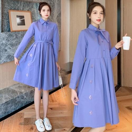 1218# Maternity Clothes Spring Autumn Cotton Embroidery Long Sleeve Loose Stylish Dress for Pregnant Women Mom Dress