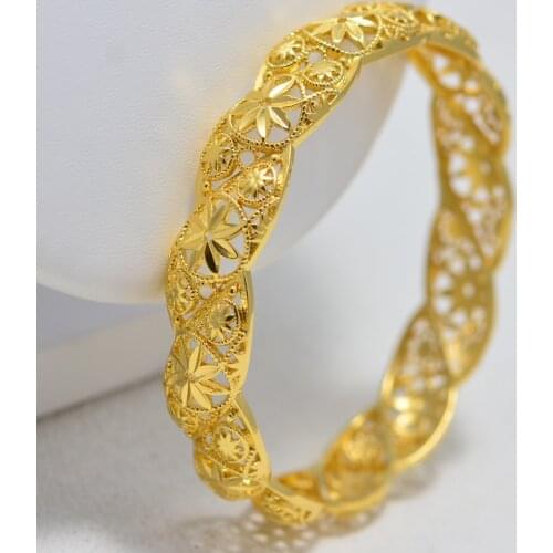 24K 1Pcs Dubai Arab Gold Baby Bracelet Bangles Jewelry Bracelets Women Girls Baby Middle Eastern African Fashion Copper Bangles