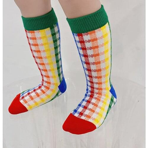 4 Pairs Lot Kid Cotton Knee High Socks Spring Summer Toddler Children Girl Boys Cute Lattice Rainbow Long Sock Baby Accessories