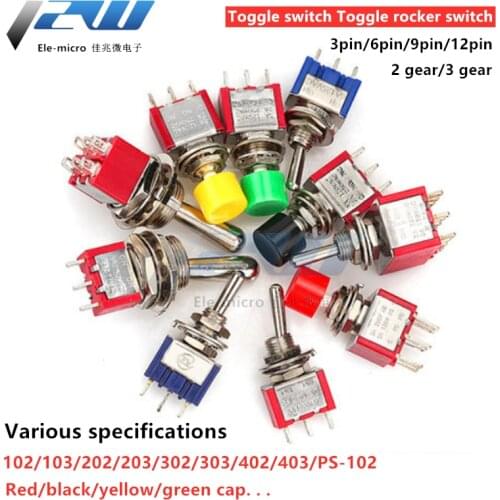 5pcs/lot Miniature toggle switch MTS-102 Single Pole Double Throw Mount ON-OFF-ON 120VAC 6A 1/4 Inch 103 202 203