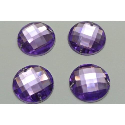 50 Purple Acrylic Flatback Sewing Rhinestone Round Button 20mm Sew on beads
