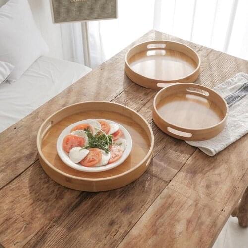 Bamboo Food Tray Dessert Serving Plate Japan Style Round Sushi Fruit Plates Tea Pot Platter Home Table Decor