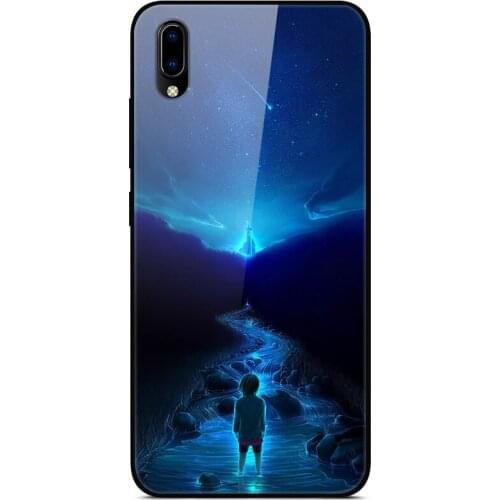 For VIVO Y91C Phone Case Tempered Glass Case Fitness Back Cover Star Sky Pattern