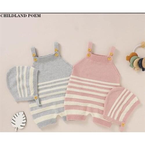 Baby Boys Girls Romper Knitted Baby Romper Jumpsuit With Hat Cotton Sleeveless Infant Newborn Baby Clothes Overalls Playsuit
