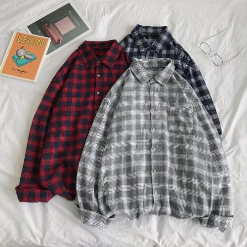 Plaid Shirts Oversized Long Sleeve Shirt Men Women Casual Plaid Flannel Burr Shirts Harajuku Male Strip Shirts