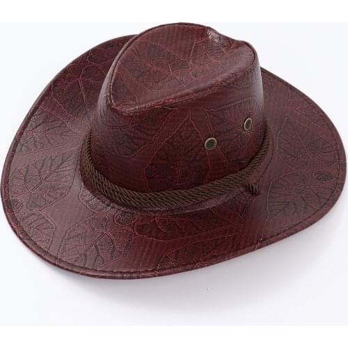 Halloween Party Cowboy Hat PU Leather Western Cowboy Rider Hat Mongolia Grasslands Men Women Sunscreen Outdoor Climbing Hat Cap