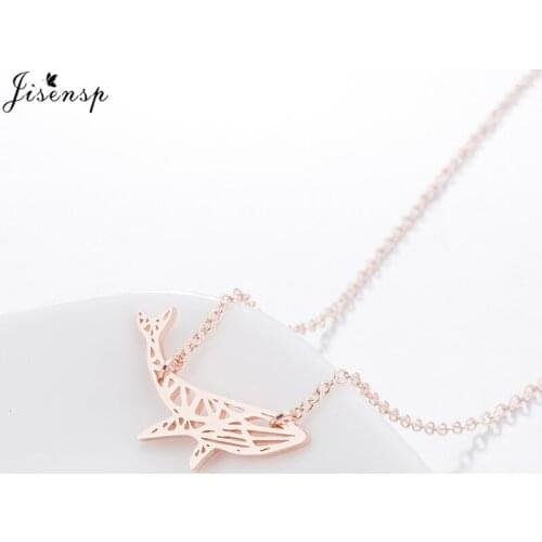 Jisensp Deep Ocean Style Origami Whale Pendant Necklace for Women Trendy Hollow Animal Stainless Steel Choker Necklace