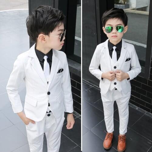 Flower Boys White Wedding Dress Suit Formal Kids Prom Baptism Tuxedo New Childrens Day Performance School Uniform Costume,H126