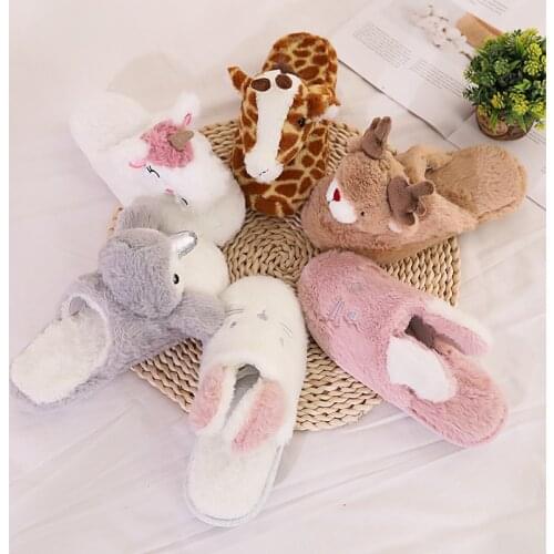 Rabbit Penguin Unicorn Giraffe Sika Deer Warm Lovely Animal Winter Home Silent Indoor Girl Cotton Slippers
