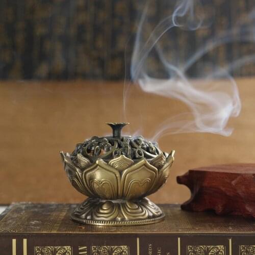 Lotus Flower Incense burner alloy Zinc-copper dish Chinese Buddha Incense Holder Burner Brass Mini Sandalwood Censer Incense