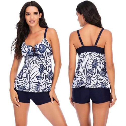 Fashion Womens Bikinis Set Digital Leaf Print Sling Tops Suspender Elastic Wasit Shorts Summer Ladies Beach Split Swimsuit