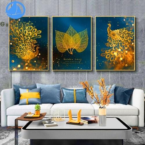Diamond Painting Golden Peacock Wall Art Leaf Full Square Diamond Embroidery Sale Rhinestones Pictures 3 pcs Home Decor Beadwork