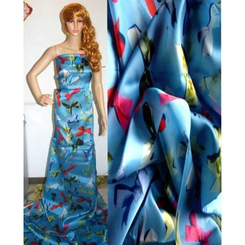 New French Lace Fabric For Sewing Organza silk Fabric Woven Material For Curtains Tulle Blue Bow Printed Blouse Dress Textile