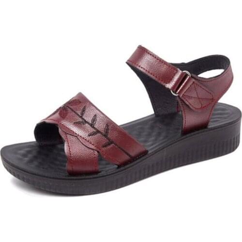 2020 Newest Summer Open Toe Genuine Leather Sandals Soft Bottom Comfort Wedge Sandals Fashion Casual Sandals Women Beach Sandals