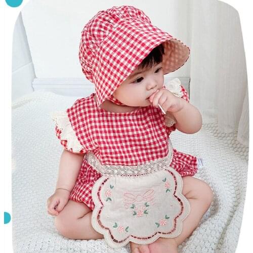 Baby Girls Clothes Plaid Red Summer Newborn Baby Romper For Girl Princess Baby Romper Girls Jumpsuit Embroidered Sunsuit Cute