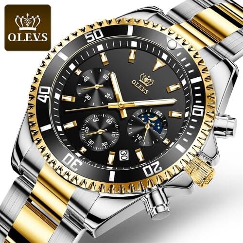 OLEVS 2020 Mens Watch Top Brand Luxury Three Mini Dial Stainless Steel Mens Quartz Watch Fashion Chronograph Mens Watch Clock