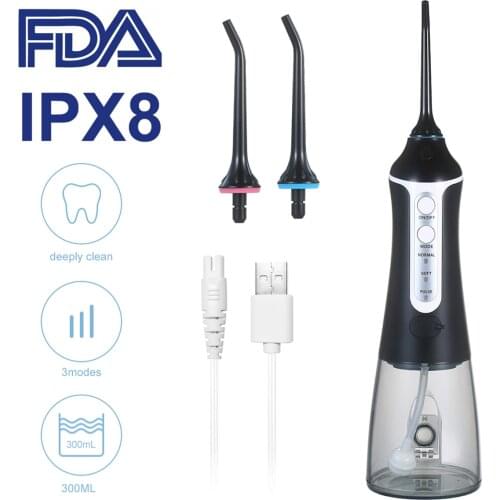 3 Modes Cordless Oral Irrigator IPX7 Portable Water Jet Flosse 300ML Teeth Cleaner USB Rechargeable Water Flosser Oral Irrigator