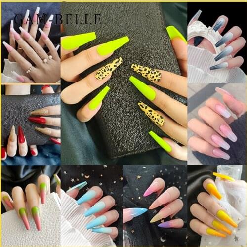 GAM-BELLE 24Pcs/Box Gradient Fake Nails Ballet Med-Length Full Cover Detachable False Nail Matte DIY Manicure Nail Art Tools