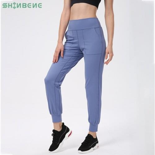 SHINBENE EVERYDAY Leisure Workout Training Gym Joggers with Pocket Women High Waist Anti-sweat Sport Fitness Pocket Sweatpants