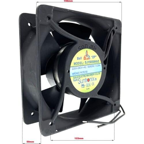 SJ15050HA2 AC Computer Cooling Fan 150mm 15cm 220V 240V,150X150X50mm Dual Ball Bearing 50/60Hz 0.28A High Airflow CFM Cooler