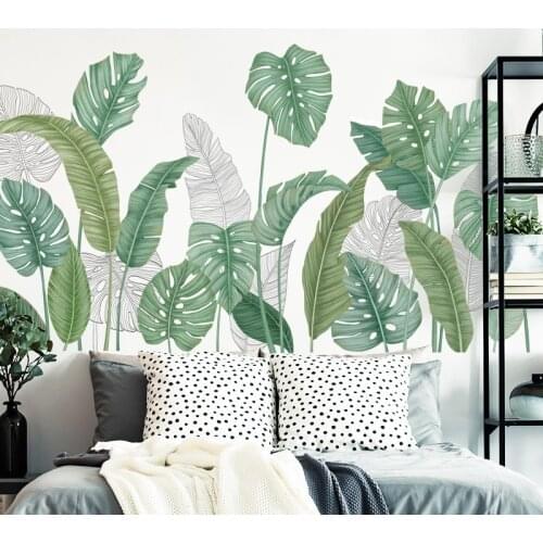 Nordic Green Leaf Weed Wall Sticker For Bedroom Living Room Decor 3D Tile Stickers Vinyl Wall Decals wallpaper Home Decoration