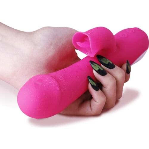 G Spot Dildo Rabbit Vibrator for Women Tongue Licking Silicone Waterproof Female Vagina Clitoris Massager Sex Toys For Women