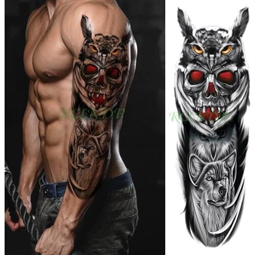 Waterproof temporary tattoo sticker owl skull wolf animal feather full arm fake tatoo flash sleeve tatto for men women