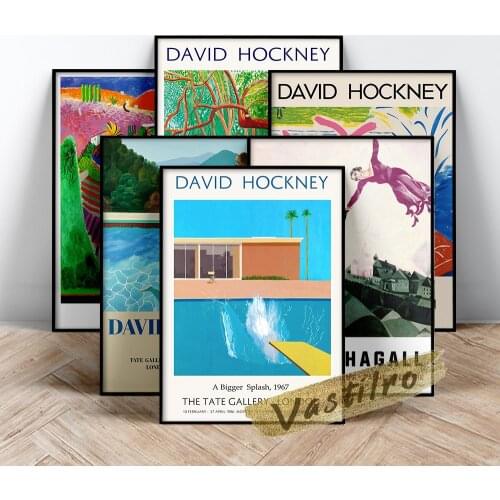 David Hockney Exhibition Poster, A Bigger Splash Prints, Pop Art Painting, Portrait Of An Artist Pool With Two Figures Wall Art