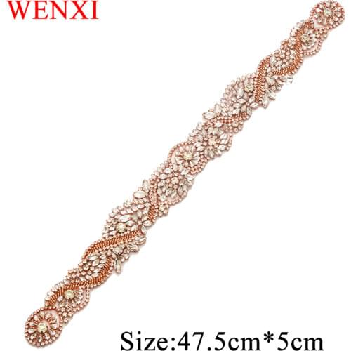 WENXI1PCS Bridal Hamdmade Rhinestones Appliques Rose Gold Crystal Rhinestone Applique Accessories WX802