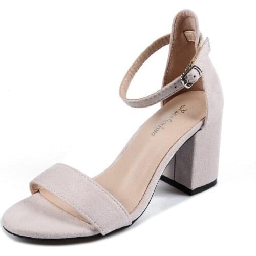 Sandals women summer 2020 new mid-heel thick with students wild high heels open toe word buckle fashion womens shoes