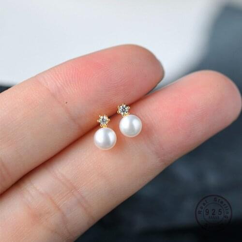 HI MAN 925 Sterling Silver Simple Crystal Pearl Stud Earrings Women Fashion Charm Anniversary Gift Jewelry