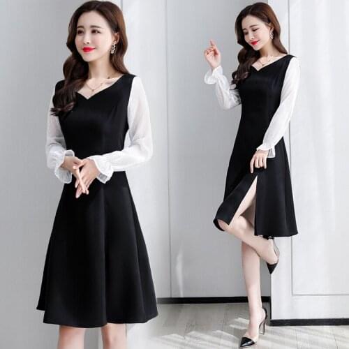 Spring Bodycon Plus Size Vintage Dress 2021 Korean Black Elegant V-Neck Midi Dress Autumn Women Casual Party Split Sexy Vestidos