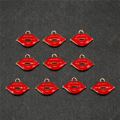 10pcs/lot Mouth Red Lips Enamel Alloy Charms Pendant For Women DIY Keychain Earrings Jewelry Making Accessories