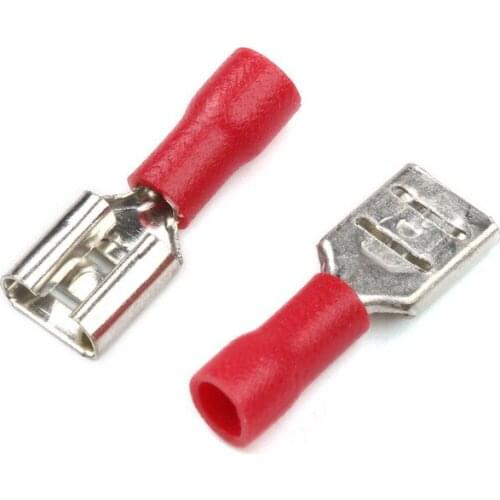 100Pcs/Lot Red FDD1.25-250 Female Insulated Electrical Crimp Terminal For 0.5-1.5mm2 Connectors Cable Wire Connector