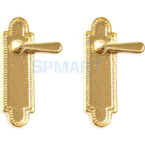 2 Pieces Vintage Door Locks with Handle for 1/12 Scale Dollhouse Miniature - Gold