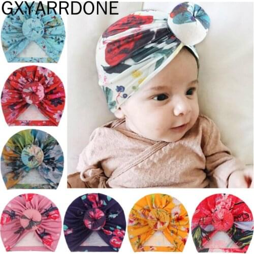 2021 Enfants Donut Chapeau Baby Girls Flower Printed Newborn Beanie Round Hats Infant Headwrap Kids Floral Turban Hospital Hats