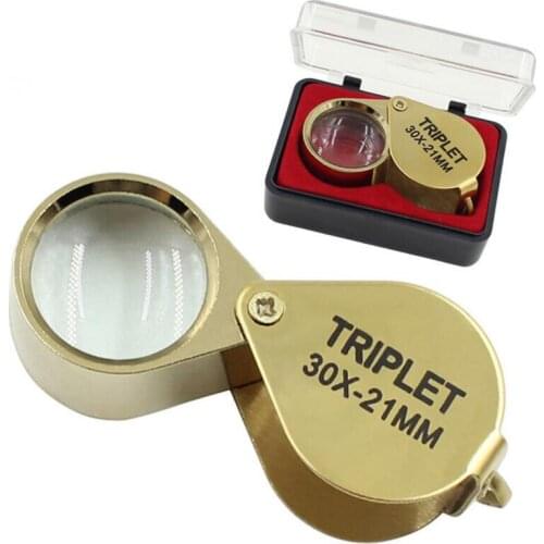 30X 21mm Golden Metal Gift Toys Pocket Magnifier Jewelry Gem Identifying Magnifying Glass Educational Loupe for Children