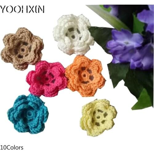 3D Small Handmade Flower cotton crochet DIY Patch Iron On Patches Sewing Applique Badges stripe Sticker lace guipure cloth decor