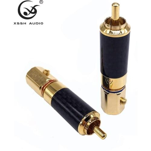 8pcs YIVO Hi-end High Quality Hifi DIY Carbon Fiber Gold plated Brass 62% copper 11mm Male RCA Plug Auido Connector Jack Plugs